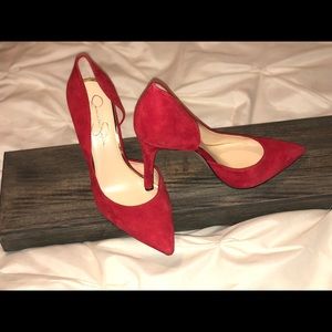 Both Pairs Red and Green Suede Shoes